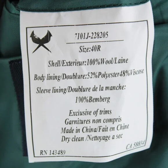 Cardinal of Canada NWT Wool Sport Coat Size 40R US In Blue & Green Melange